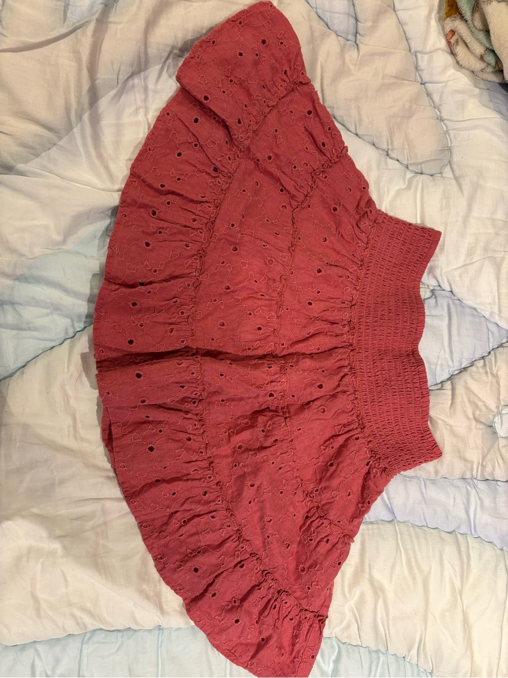 Women’s Eyelet Ruffled Mini Skirt - coral pink